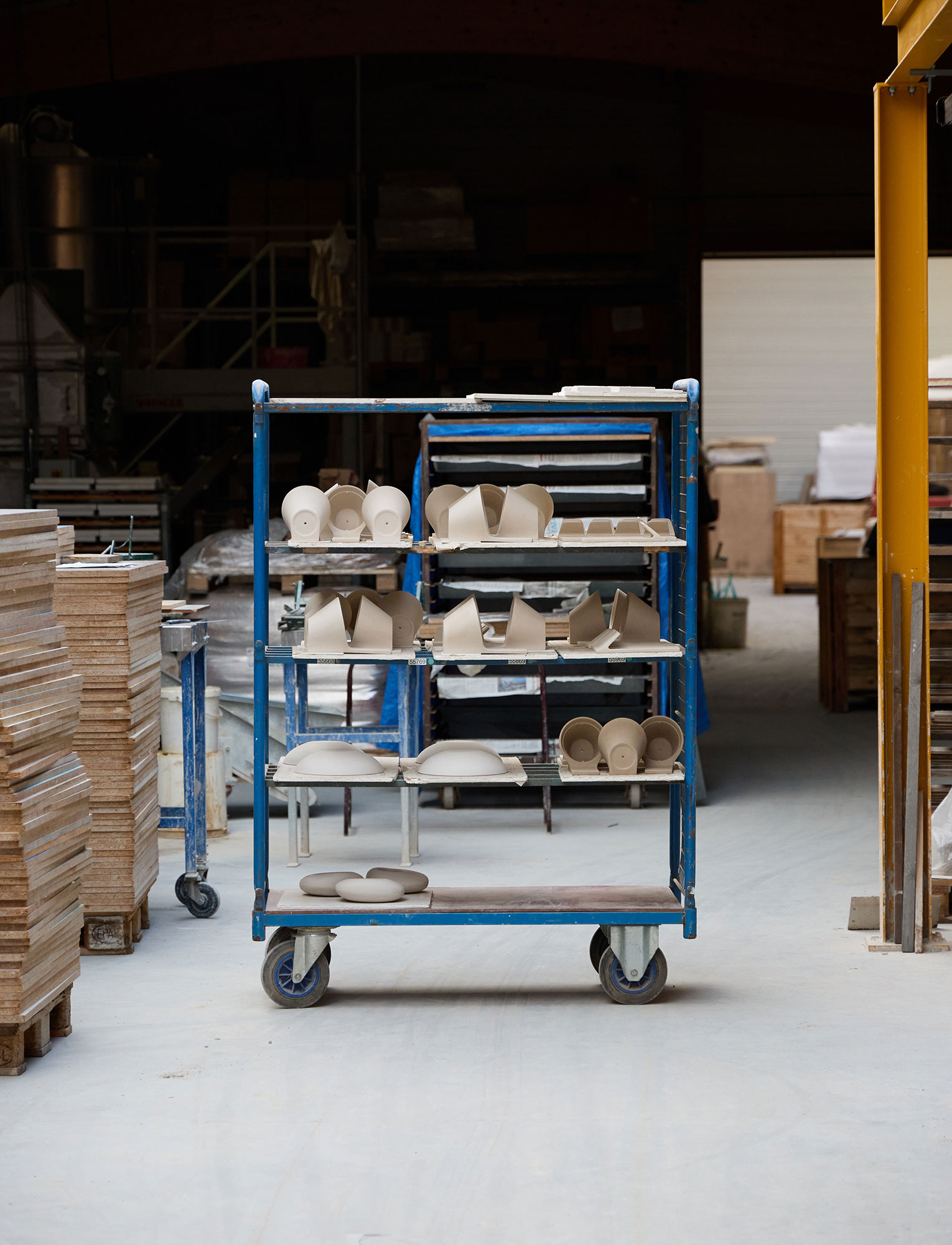 Tiles are drying out in the workshop
